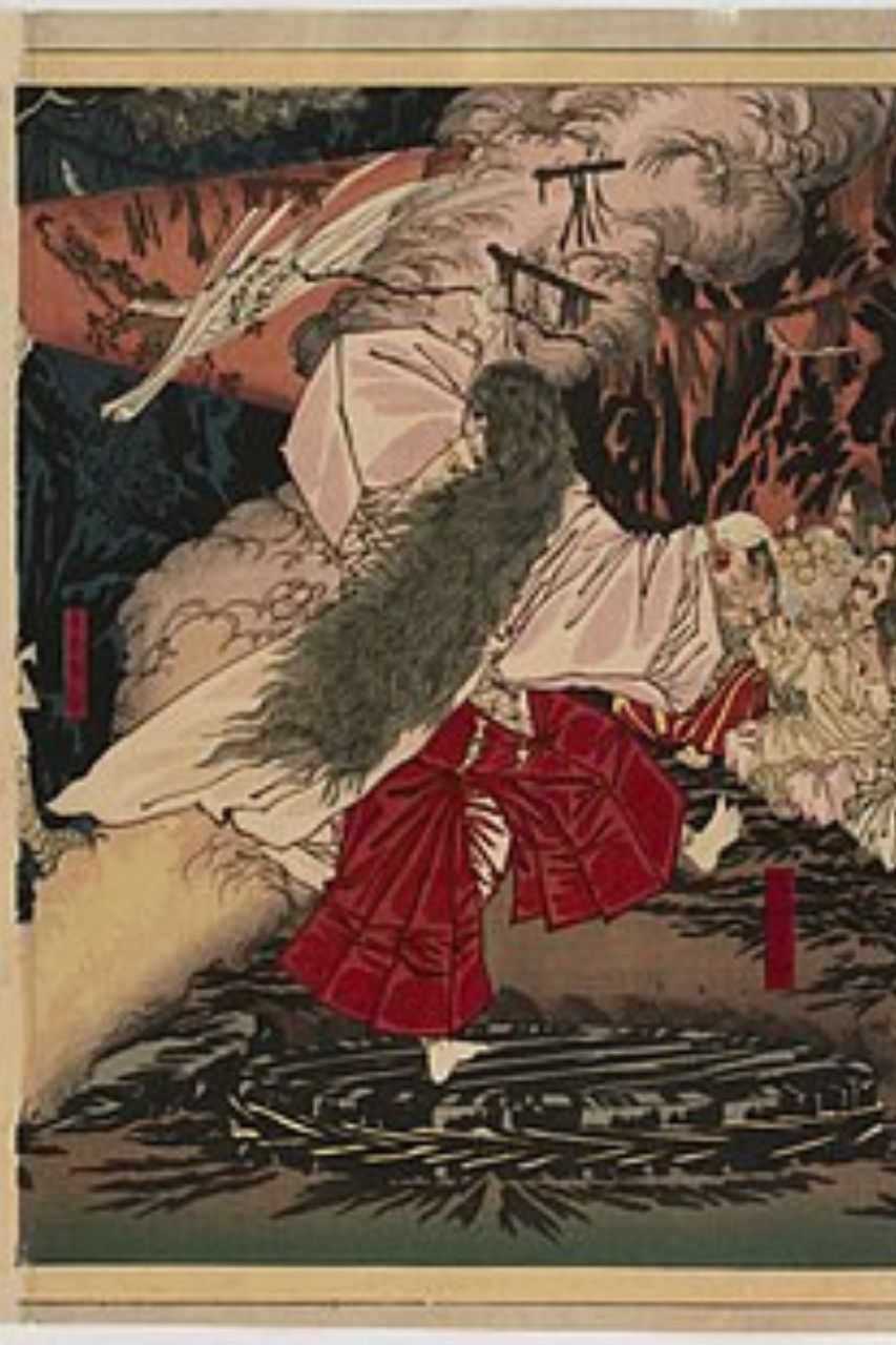Ame no Uzume tanzend, Holzschnitt