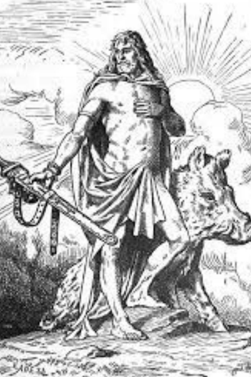 Freyr mit seinem Eber, Holzschnitt