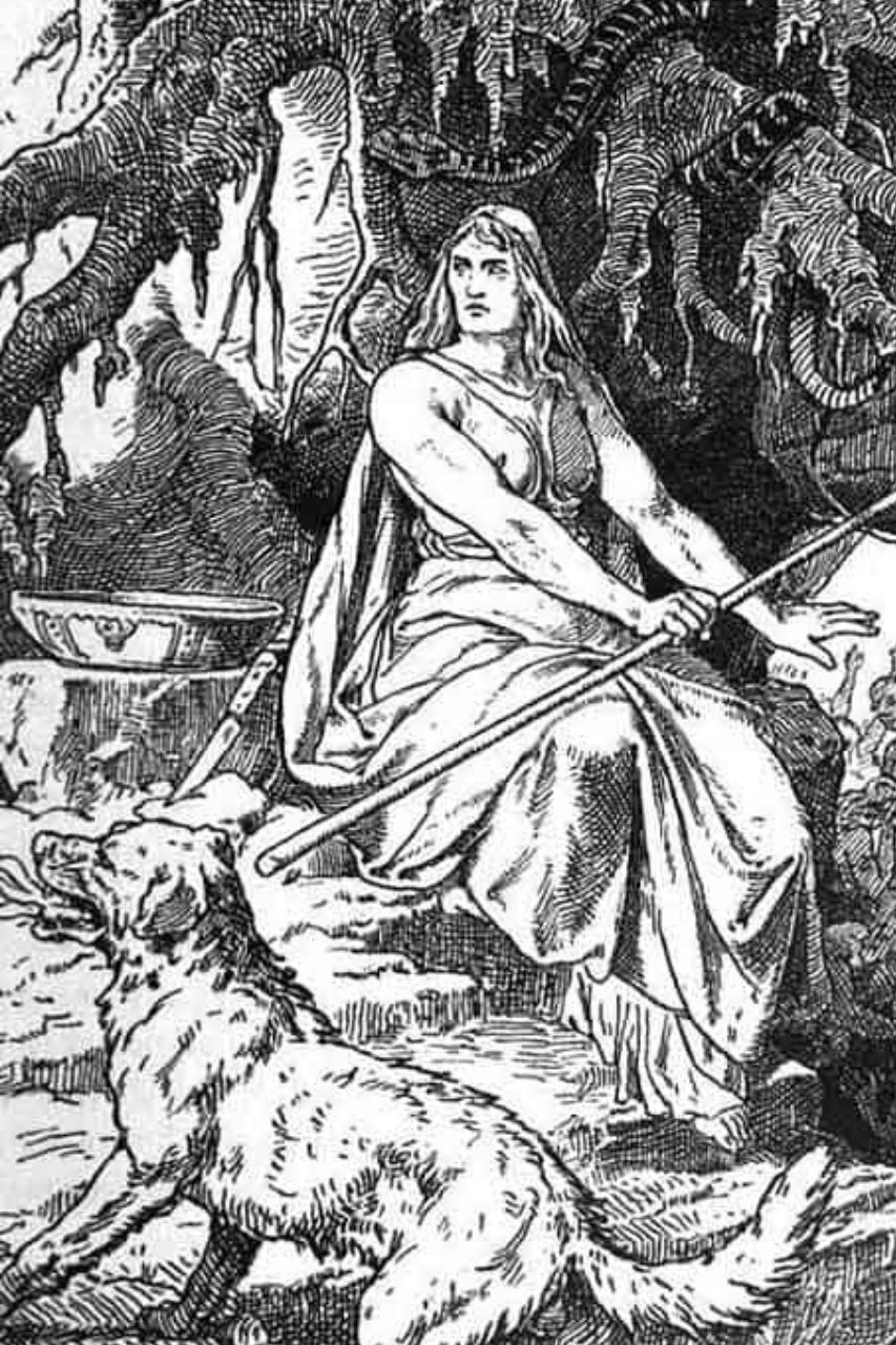 Hel, die Göttin der Hölle, Holzschnitt