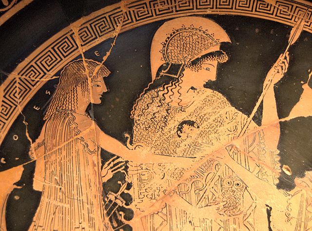 Theseus und Athena auf einer griechischen Vase