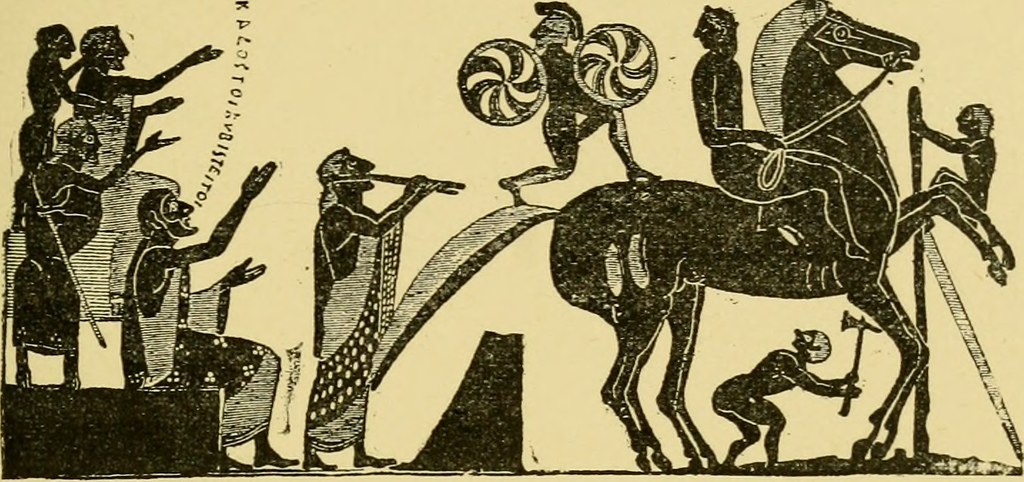 Illustration einer Szene aus Die Ritter von Aristophanes