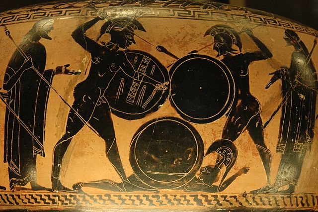 Hopliten im Kampf auf einer griechischen Vase