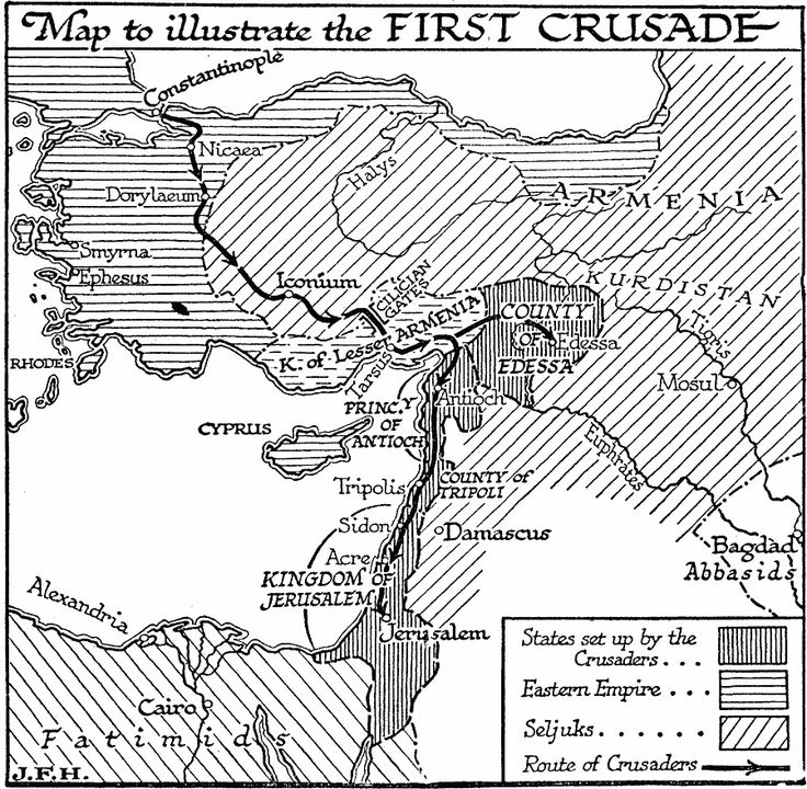 1095-1099 der Erste Kreuzzug - Karte der Region des Ersten Kreuzzugs