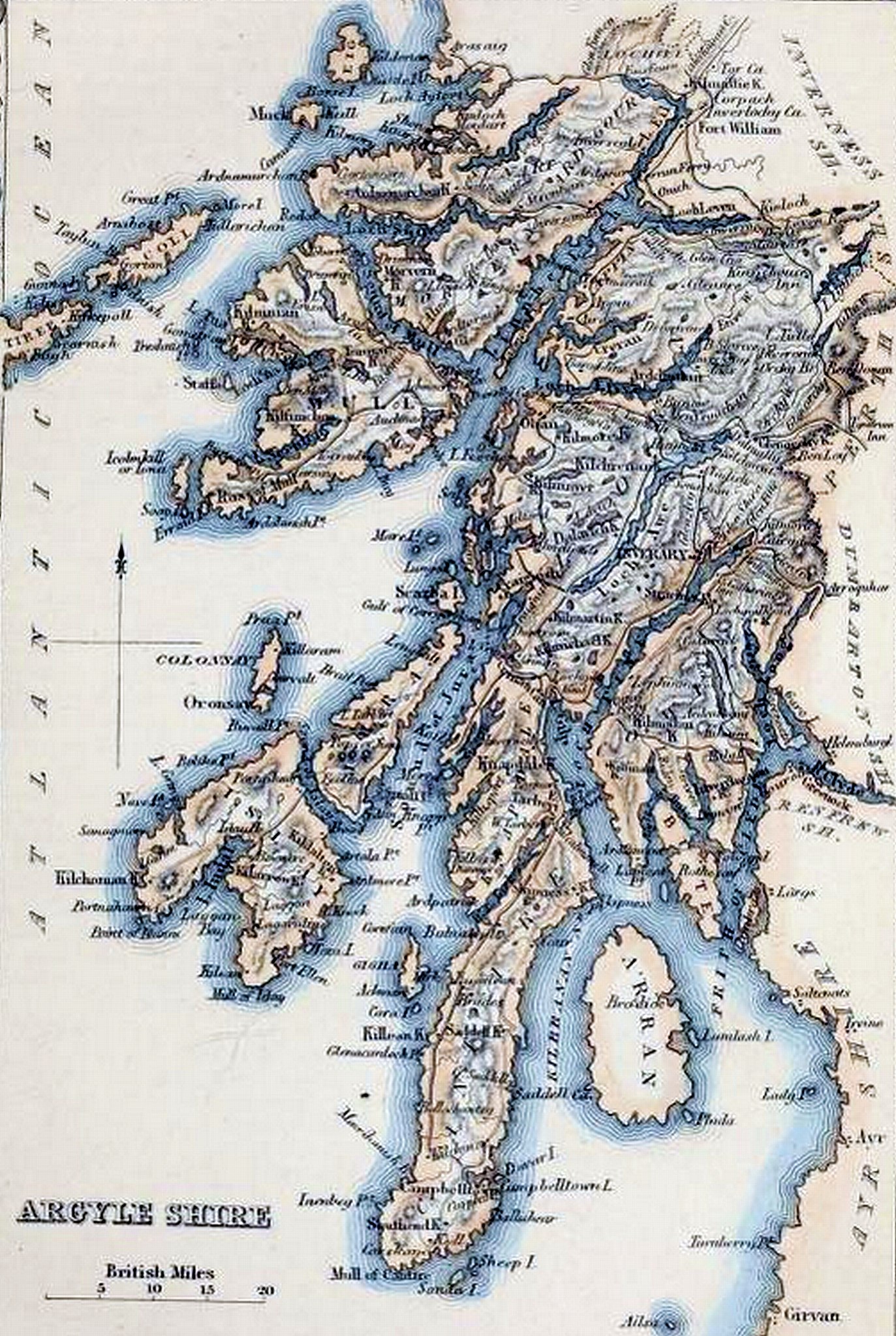 Karte von Argyleshire, weitgehend deckungsgleich mit dem mittelalterlichen Königreich Dál Riata, <i>Imperial Gazetteer of Scotland</i>, John Marius Wilson