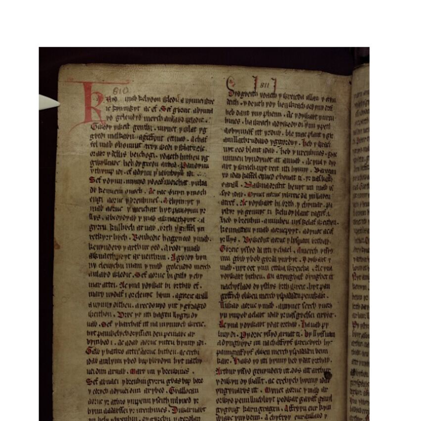 The first page of Culhwch and Olwen, the story which features Cydfan's uncles and grandfather, from folio 200v of the Red Book of Hergest, c. 1400