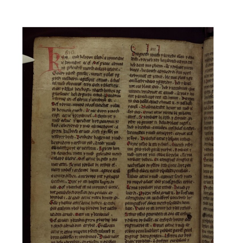 The first page of Culhwch and Olwen, the story which features Cydfan's uncles and grandfather, from folio 200v of the Red Book of Hergest, c. 1400