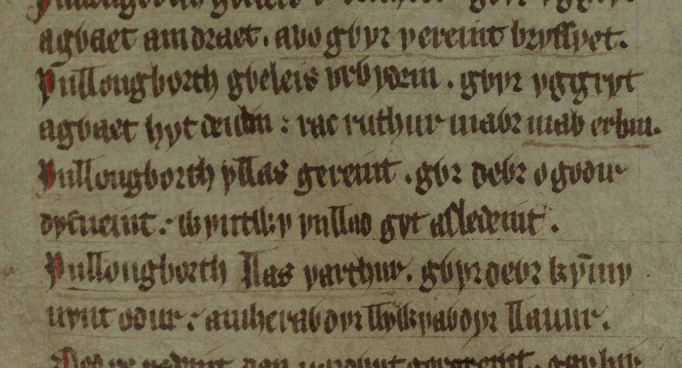 Geraints Tod bei Llongborth im Gedicht <i>Englynion Gereint fab Erbin</i>, die Version des Roten Buchs von Hergest von <i>Gereint fil' Erbin</i>, Folio 259v