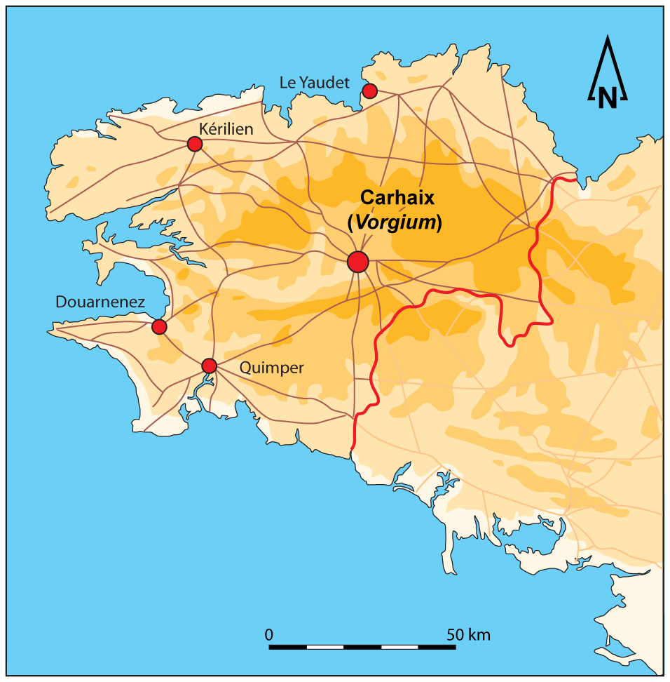 Karte mit der Lage von Carhaix in der Bretagne