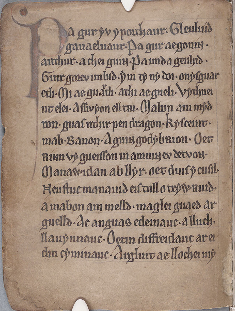 Der Anfang des Gedichts Pa Gur in MS Peniarth 1, Folio 47r
