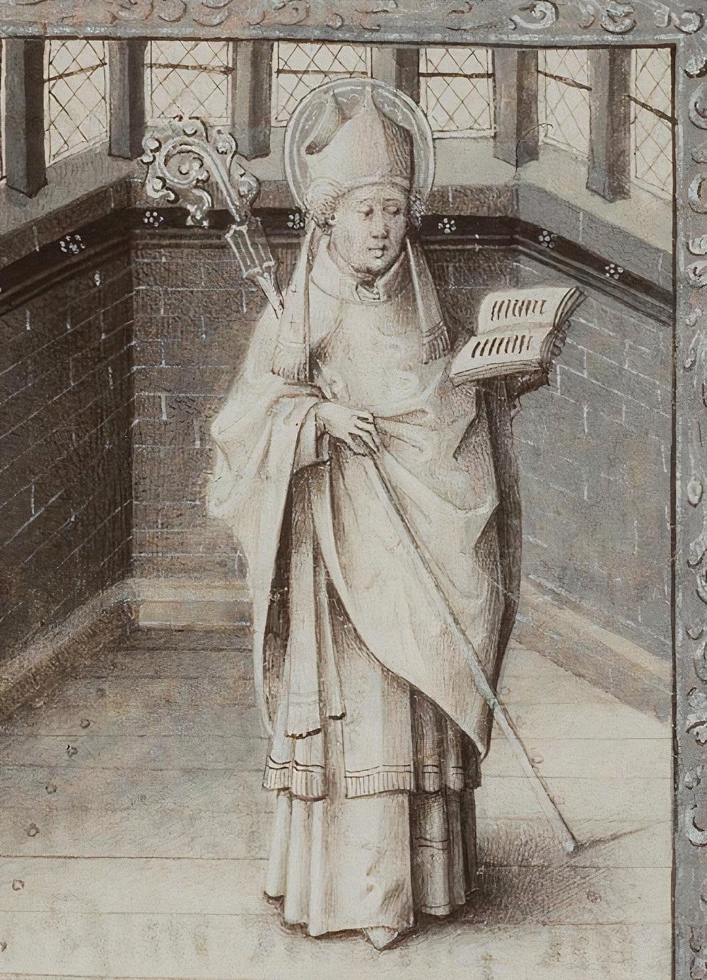 Darstellung von Germanus, oder Germain, von Paris, <i>Stundenbuch</i>, Jean le Tavernier, 15. Jahrhundert