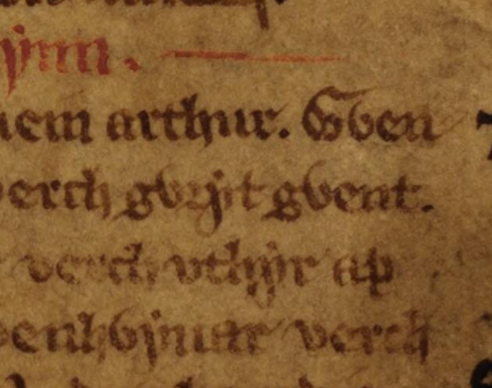 Folio 55v of the White Book of Rhydderch, showing Triad 56, Arthur's Three Great Queens, in which Cywryd Gwent's name is seen in the centre, National Library of Wales, Aberystwyth